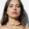 Choker Jacqueline con perlas y citrino, hecho a mano. Ideal para novias o invitadas que buscan elegancia y estilo. ¡Descúbrelo en Darwin!