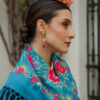 Look flamenca azul turquesa Darwin 2 – mantoncillo, pendientes y flor