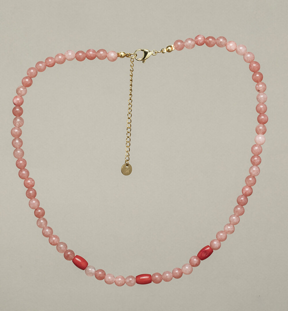 Collar piedra natural Calcedonia Coral