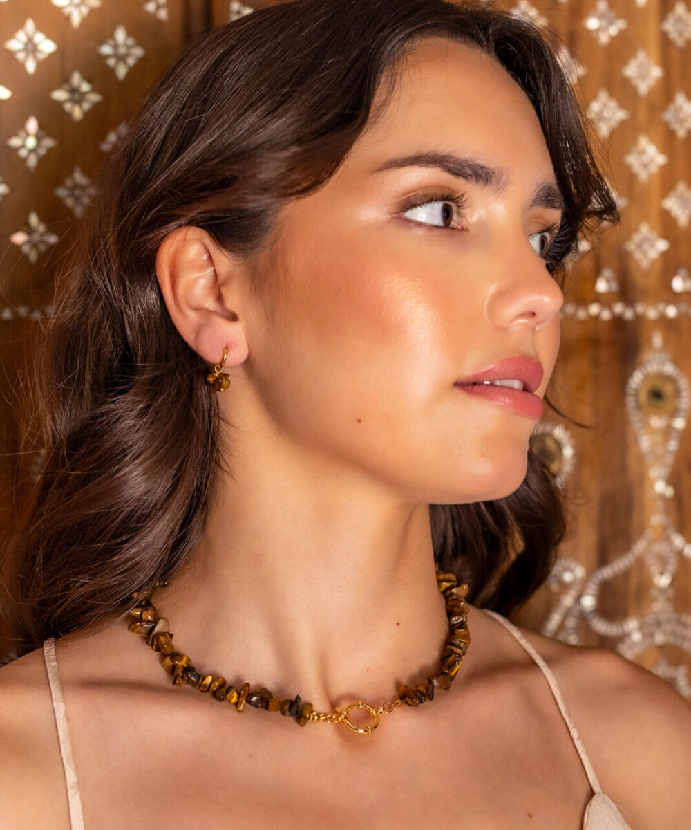 Collar Madeira ojo de tigre