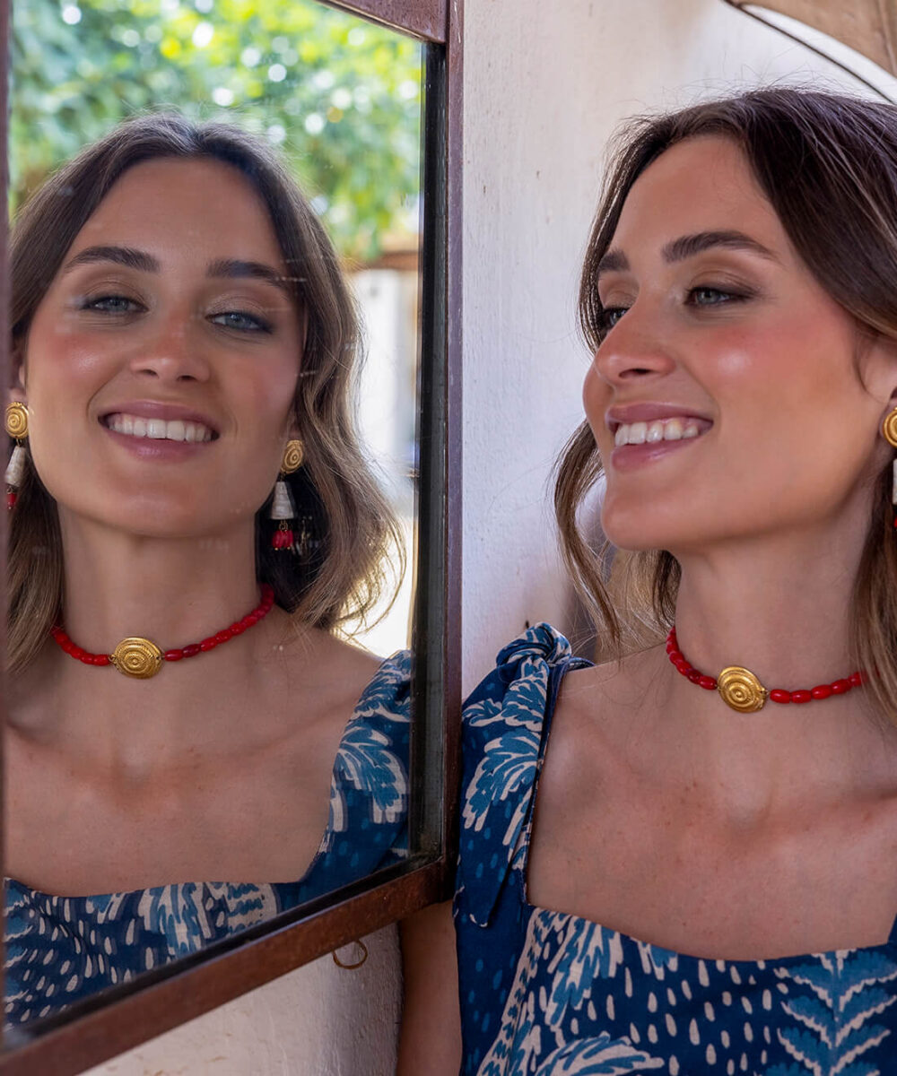 Choker Caracola coral Pendientes Caracola coral