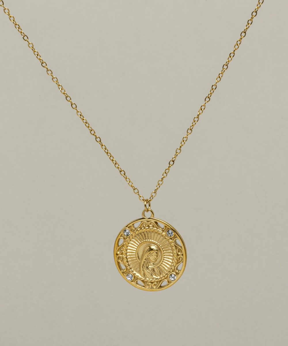 Medalla Virgen María con circonitas